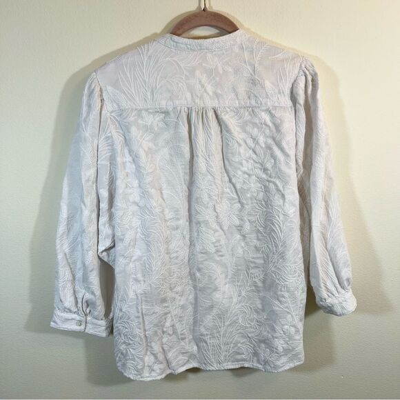 ✨ J. McLaughlin Floral Embroidered Cotton/Silk Blend Top Button Up Large White - Picture 10 of 12